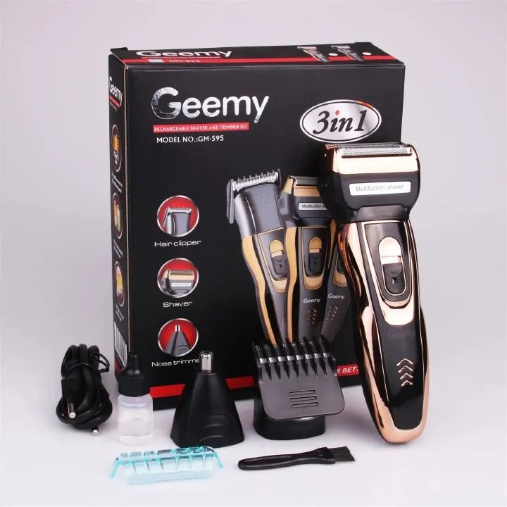 Geemy Rechargeable Smoother Premium Cut Hair Shaving Machine, 3-in-1 Electric Shaver for Men and Women, Professional Grooming Kit with Precision Trimmer and Beard Clipper