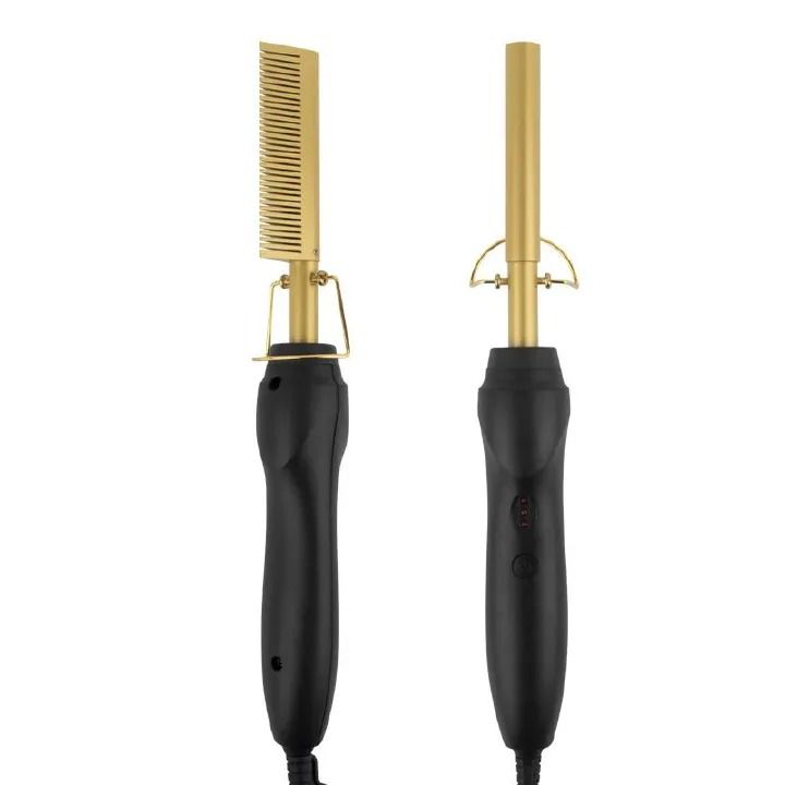 Electric hot comb with adjustable heat settings to prevent hair damage, perfect for natural hair, wigs, and styling with hot-air brushes, safe and efficient styling tool