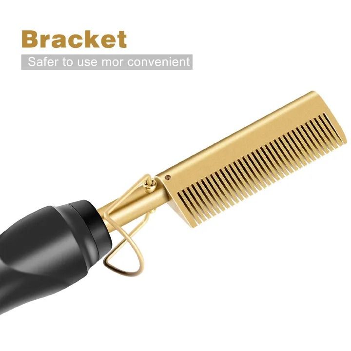 Electric hot comb with adjustable heat settings to prevent hair damage, perfect for natural hair, wigs, and styling with hot-air brushes, safe and efficient styling tool