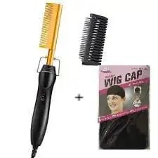Commercial Electric Hot Comb with Adjustable Heat for Natural Hair and Wigs Professional Styling Tool with Fast Heating Control plus Free Wig Cap Gift