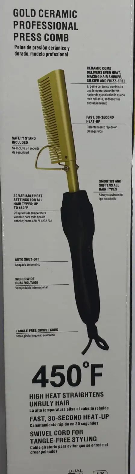 Commercial Electric Hot Comb with Adjustable Heat for Natural Hair and Wigs Professional Styling Tool with Fast Heating Control plus Free Wig Cap Gift