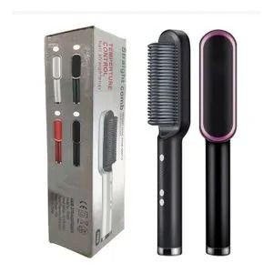 Electric Hair Straightener Brush Hot Comb with Adjustable Temperature for Afro Hair Human Hair Wigs Synthetic Wigs Natural Hair Styling Tool for Smooth Straight Results at Home
