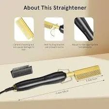 Hot Comb Electric Pressing Comb with Anti-Scald Ceramic Plates for Hair, Beard, and Travel – 3-in-1 Straightener, Curler, and Heated Brush for Effortless Styling Anywhere