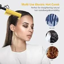 Hot Comb Electric Pressing Comb with Anti-Scald Ceramic Plates for Hair, Beard, and Travel – 3-in-1 Straightener, Curler, and Heated Brush for Effortless Styling Anywhere
