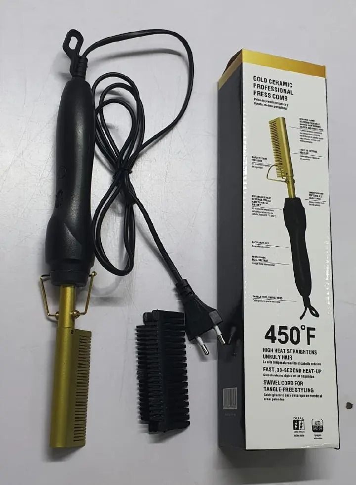 2 in 1 Hot Comb Straightener Electric Hair Straightener and Curler for Wet and Dry Hair, Fast Heating Hair Flat Iron Comb for Smooth, Shiny, Frizz-Free Hair Styling