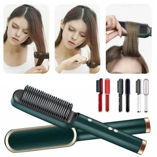 Electric Hair Straightener Brush Hot Comb with Adjustable Temperature for Afro Hair Human Hair Wigs Synthetic Wigs Natural Hair Styling Tool for Smooth Straight Results at Home