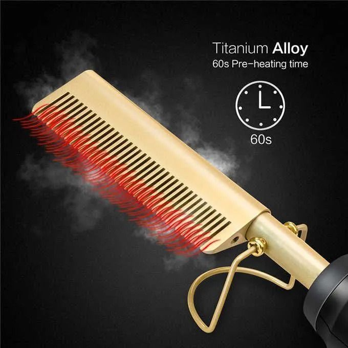 Commercial Electric Hot Comb Heat Adjustable for Natural Hair and Wigs, Professional Styling Tool for Smooth, Sleek, and Frizz-Free Hair, Durable and Easy-to-Use Hair Straightener