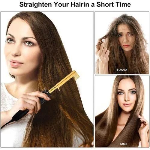 Electric Hot Comb for Natural Hair & Wigs, Adjustable Heat Ceramic Pressing Comb for Smooth Straightening, Anti-Damage Styling Tool for All Hair Types