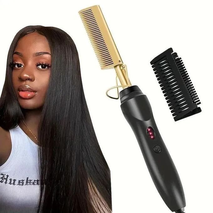 Electric Hot Comb for Natural Hair & Wigs, Adjustable Heat Ceramic Pressing Comb for Smooth Straightening, Anti-Damage Styling Tool for All Hair Types