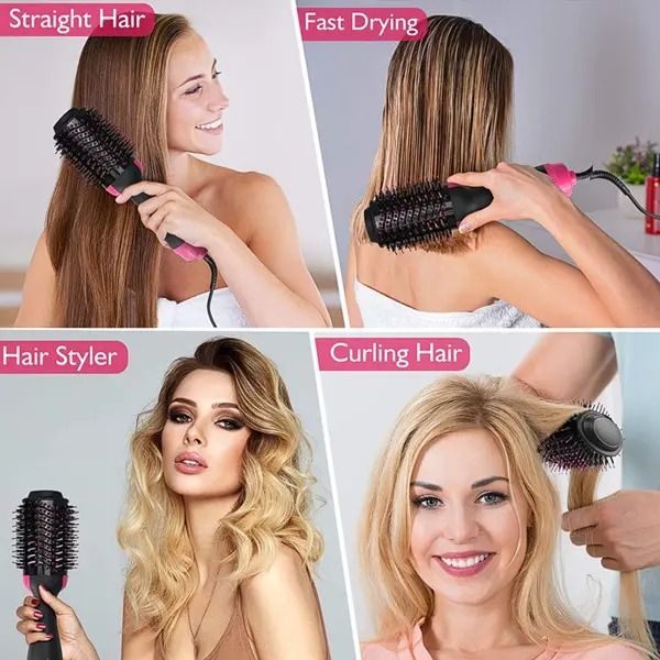 Pro One Step 3-in-1 Hot Comb Straightener Electric Hair Curler for Wet and Dry Use, Dual-Use Flat Iron and Rotating Curling Brush for Fast Hair Styling, Smooth Straightening and Curling