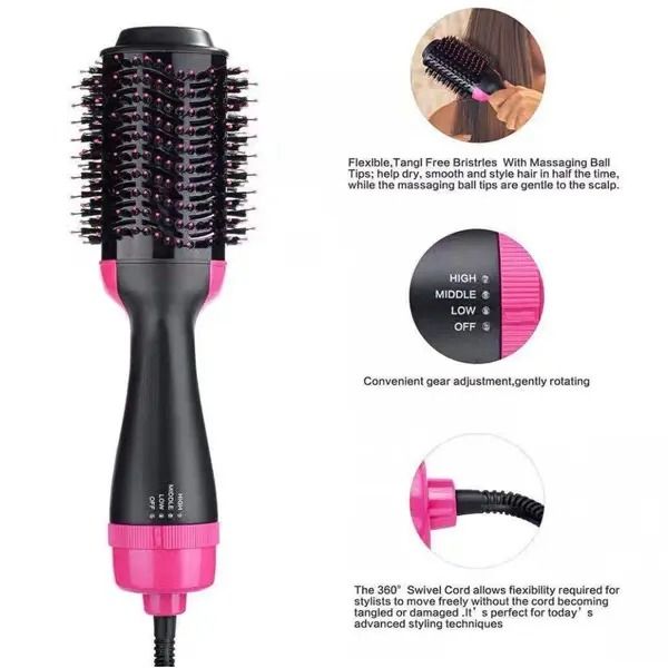 Pro One Step 3-in-1 Hot Comb Straightener Electric Hair Curler for Wet and Dry Use, Dual-Use Flat Iron and Rotating Curling Brush for Fast Hair Styling, Smooth Straightening and Curling