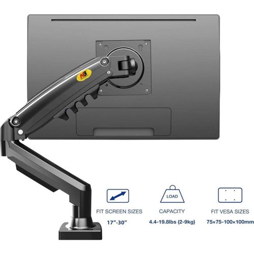 North Bayou NB-F80 Gas Spring Monitor Arm – 17" to 30" Adjustable Desktop Mount (Full Motion, VESA Compatible