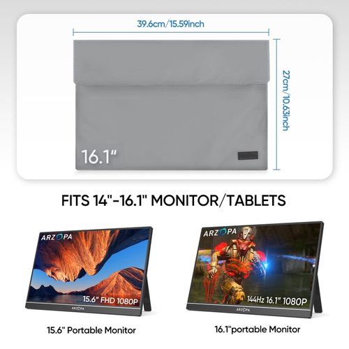Arzopa 16.1" Portable Monitor Sleeve Bag, Leather, Ultra Slim Lightweight With Magnetic Closure