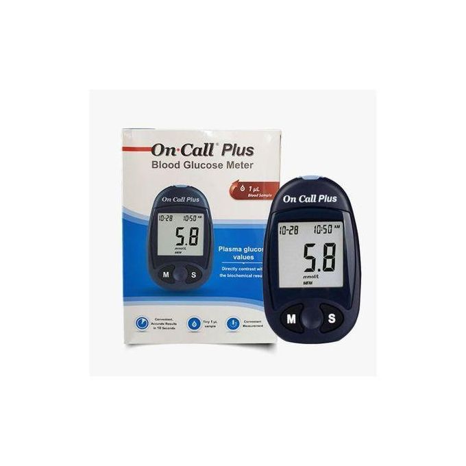 On Call Plus Blood Sugar Glucose  Meter, Glucometer. Gives fast and accurate results in just 10 seconds after the blood sample is applied. Low-cost device, making regular blood sugar monitoring easy