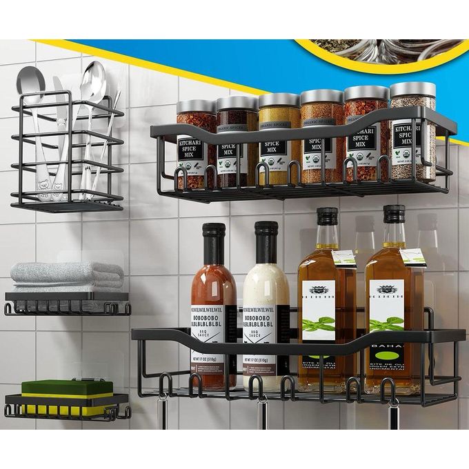 Multipurpose 5pcs set Rectangular and corner Shower caddy shelf/5in1 bathroom shelfs Wall organizer.Stronger Adhesive: Upgraded non-marking adhesive for enhanced stability—sticks better than suction c