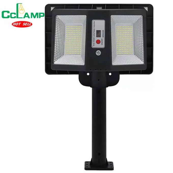 CcLamp 120W, 200W, OR 300W Automatic Solar Powered STREET LAMP.Built-in radar sensor chip for fully automatic dusk-to-dawn lighting – no remote needed.Made of high-quality ABS with IP65 rating – built