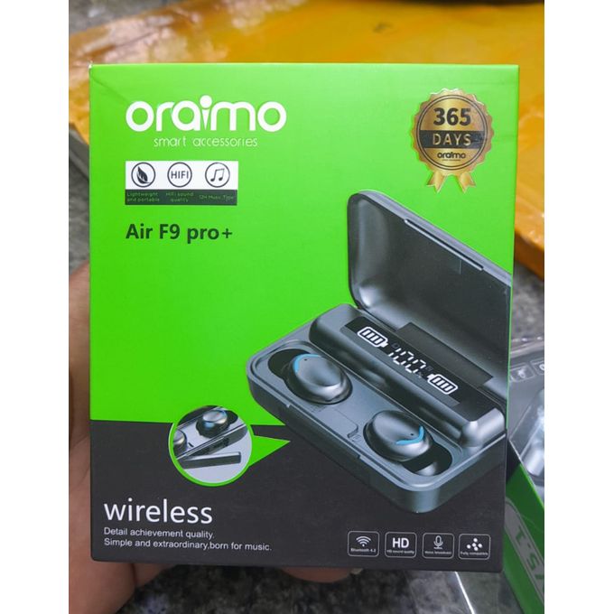 Oraimo Air F9 Pro+ Ear Buds Wireless Airpods, Bluetooth 5.3 Headphones In Ear, Bluetooth Earphones With Built-in Microphone, Wireless Ear Buds, Bluetooth Earbuds With Mic, Charging.  Instant pairing,