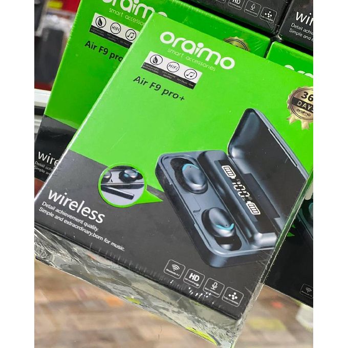 Oraimo Air F9 Pro+ Ear Buds Wireless Airpods, Bluetooth 5.3 Headphones In Ear, Bluetooth Earphones With Built-in Microphone, Wireless Ear Buds, Bluetooth Earbuds With Mic, Charging.  Instant pairing,