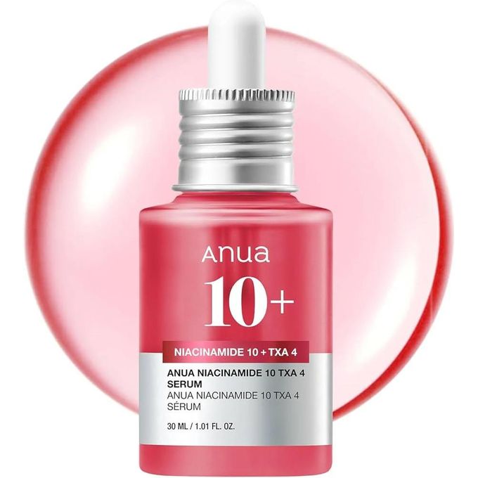 Anua 10+ Niacinamide 10 + TXA 4 Face Serum. Moisturizes, Brightens, Make Skin Radiant, Luminous, Smooths, Enhance Clarity, Fade Dark Spots, Hyperpigmentation, Acne Scars, Blemish, Evens & Soothes. Eve
