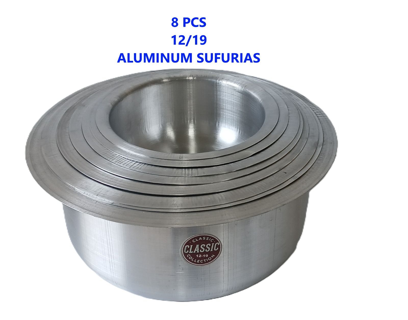Brand Extra Heavy Belly Pot 8pcs Sufuria Size: 1.5/2/2.5/3/4/5/6.5/8L.Stainless aluminum offers Excellent cooking performance. 
Ideal for open charcoal jiko or firewood cooking.
Durable and easy to cl
