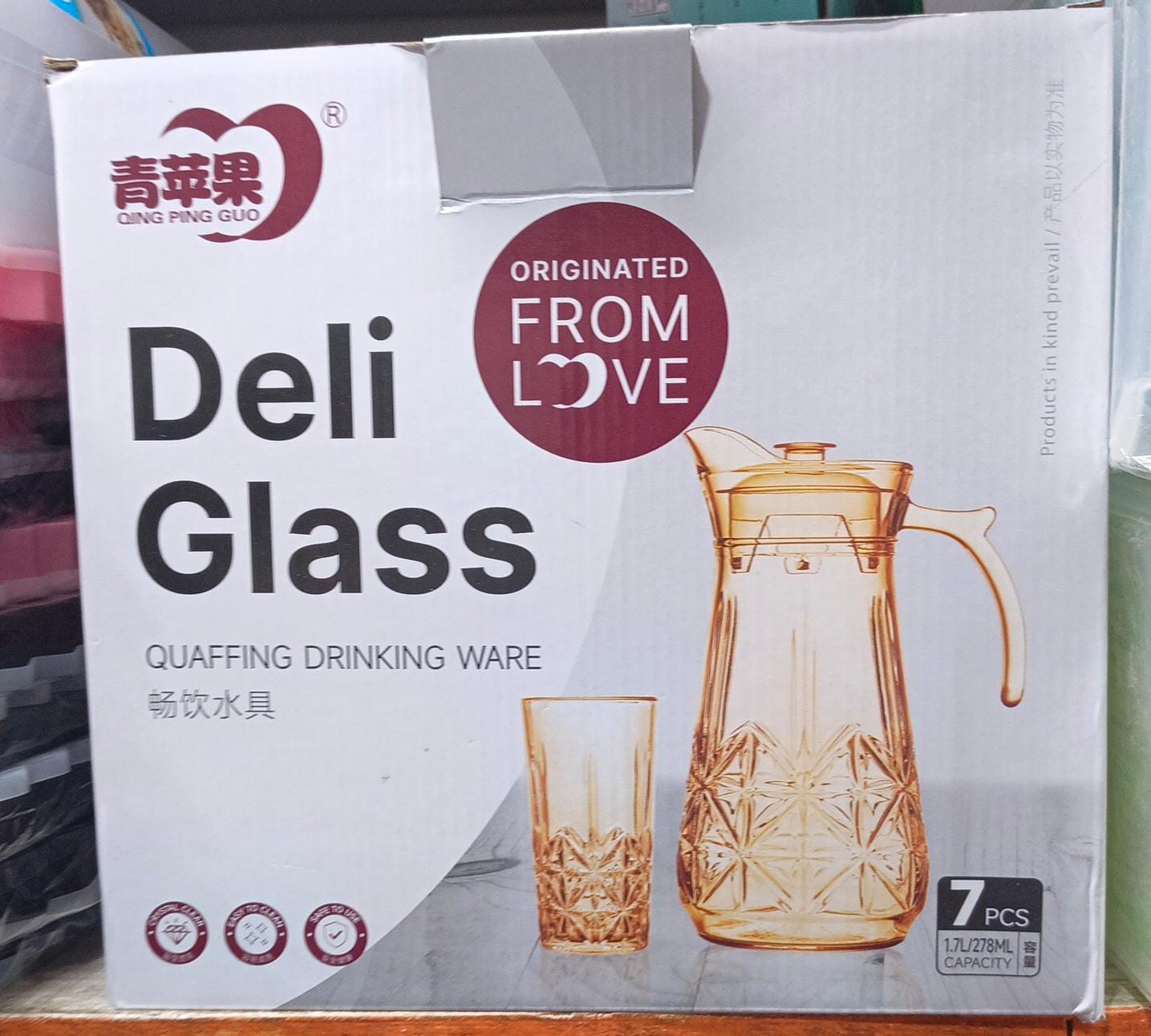 Deli WATER SET 1PC JUR AND 6PCS GLASS.High strength and durability
 Presence of  1 jug / 6PCS GLASS
 Jug material impact resistant glass
 Dishwasher safe