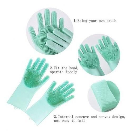 Silicon Dish-Washing Kitchen Gloves.2PCs Dish Washing Gloves with Scrubber, Silicone Reusable Cleaning Gloves, Heat-proof Household Scrubber Gloves