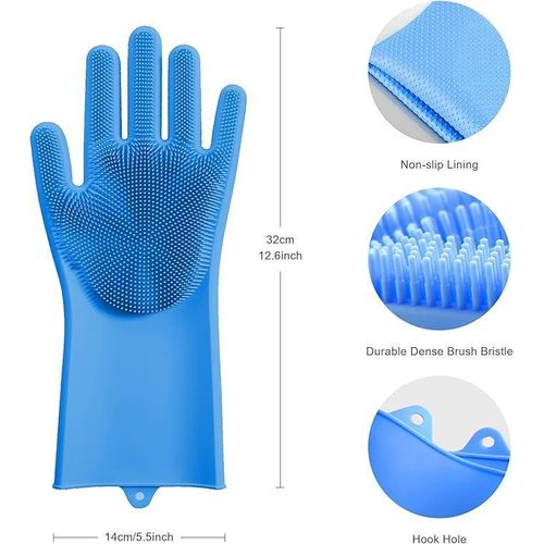 Silicon Dish-Washing Kitchen Gloves.2PCs Dish Washing Gloves with Scrubber, Silicone Reusable Cleaning Gloves, Heat-proof Household Scrubber Gloves