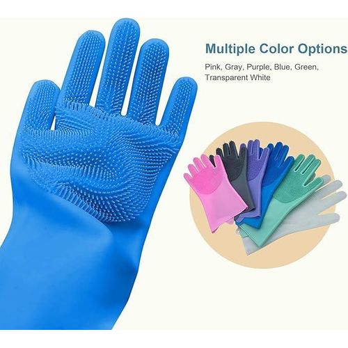 Silicon Dish-Washing Kitchen Gloves.2PCs Dish Washing Gloves with Scrubber, Silicone Reusable Cleaning Gloves, Heat-proof Household Scrubber Gloves