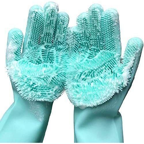 Silicon Dish-Washing Kitchen Gloves.2PCs Dish Washing Gloves with Scrubber, Silicone Reusable Cleaning Gloves, Heat-proof Household Scrubber Gloves