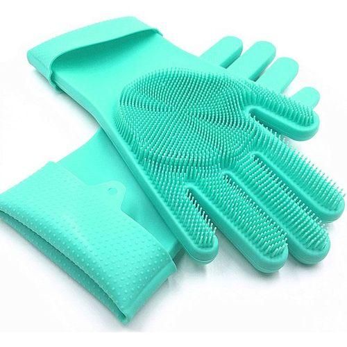 Silicon Dish-Washing Kitchen Gloves.2PCs Dish Washing Gloves with Scrubber, Silicone Reusable Cleaning Gloves, Heat-proof Household Scrubber Gloves