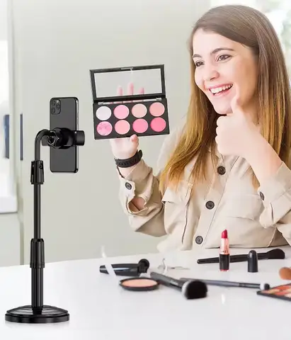 Mobile phone stand with dual phone holder Universal Small Shooting Bracket universal mobile phone bracket for live streaming, TikTok, podcast, YouTubers, make up application beauty mobile phone holder