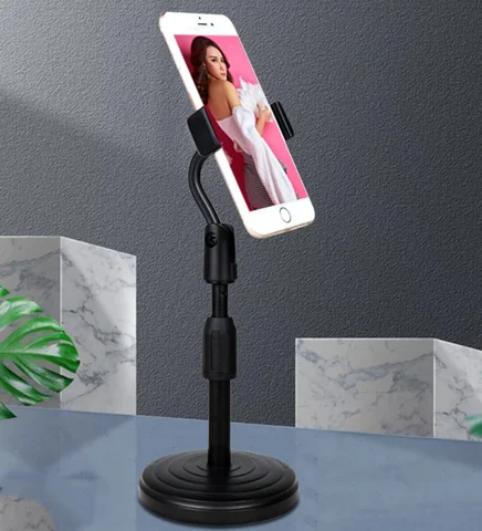 Mobile phone stand with dual phone holder Universal Small Shooting Bracket universal mobile phone bracket for live streaming, TikTok, podcast, YouTubers, make up application beauty mobile phone holder