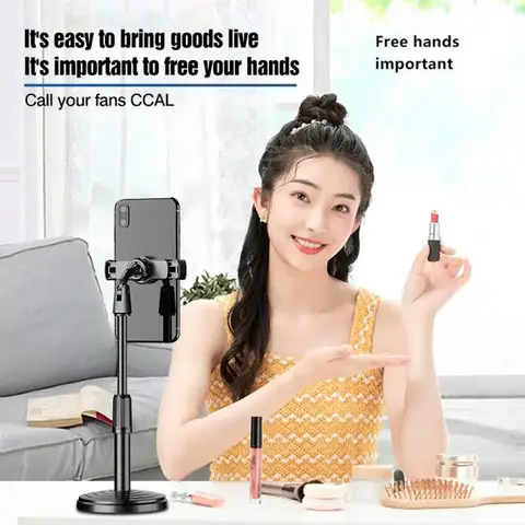 Mobile phone stand with dual phone holder Universal Small Shooting Bracket universal mobile phone bracket for live streaming, TikTok, podcast, YouTubers, make up application beauty mobile phone holder