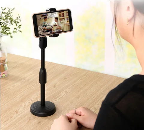 Mobile phone stand with dual phone holder Universal Small Shooting Bracket universal mobile phone bracket for live streaming, TikTok, podcast, YouTubers, make up application beauty mobile phone holder