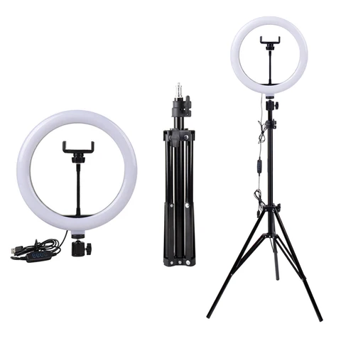 10inch ring light with 2.1m tripod stand for live streaming, TikTok, podcast, YouTubers, make up application.It has 3 color modes, dimmable light