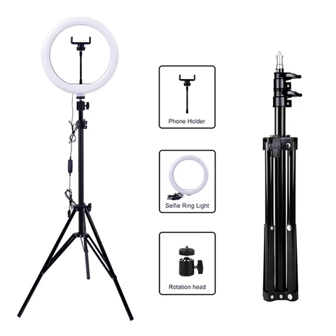 10inch ring light with 2.1m tripod stand for live streaming, TikTok, podcast, YouTubers, make up application.It has 3 color modes, dimmable light