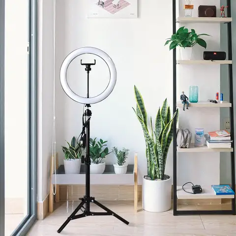 10inch ring light with 2.1m tripod stand for live streaming, TikTok, podcast, YouTubers, make up application.It has 3 color modes, dimmable light