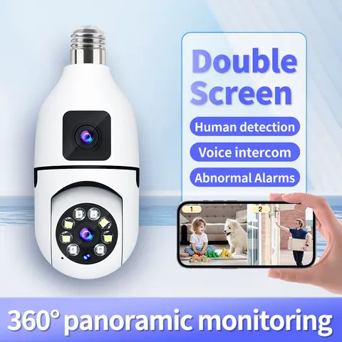 CCTV WIFI BULB CAMERA DUAL LENS PTZ Dual Lens PTZ Bulb Camera 360° 1080P with Motion Tracking, Night Vision Two-Way Audio