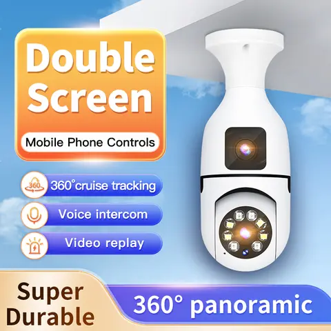 CCTV WIFI BULB CAMERA DUAL LENS PTZ Dual Lens PTZ Bulb Camera 360° 1080P with Motion Tracking, Night Vision Two-Way Audio