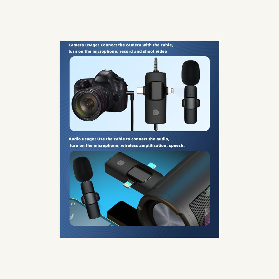 3 in 1 Wireless Microphone for iPhone, Camera, Android, iPad, Mini Microphone, USB C Microphone, iPhone Mic, 2.4G Ultra-Low Delay, Microphone for Video Recording/Vlog/TikTok/YouTube/Interview