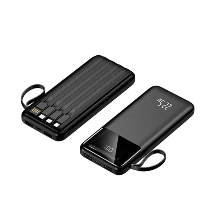 Fast Charging powerbank 20000mAh with inbuilt charging cables for all phones and USB charging ports