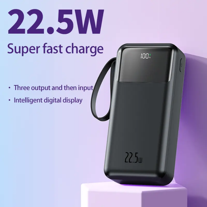 Fast Charging powerbank 20000mAh with inbuilt charging cables for all phones and USB charging ports