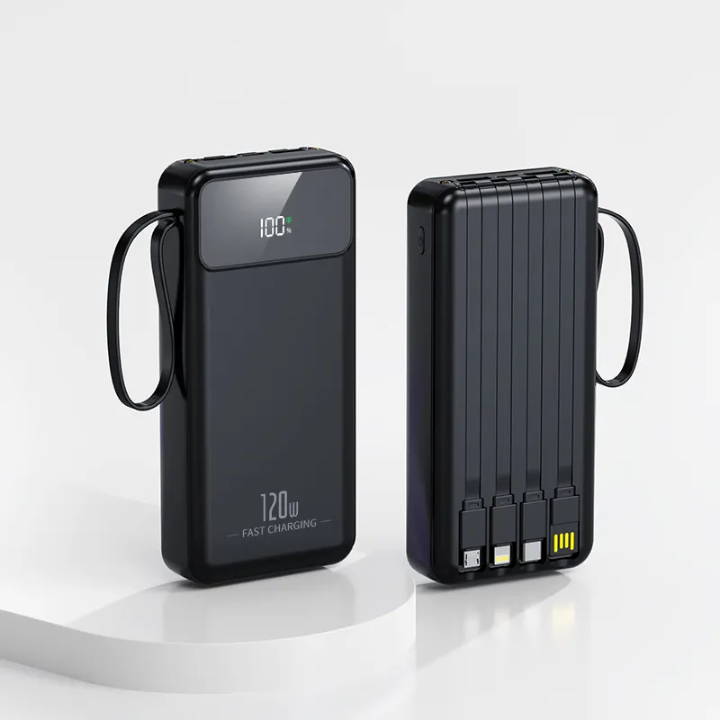 Fast Charging powerbank 20000mAh with inbuilt charging cables for all phones and USB charging ports