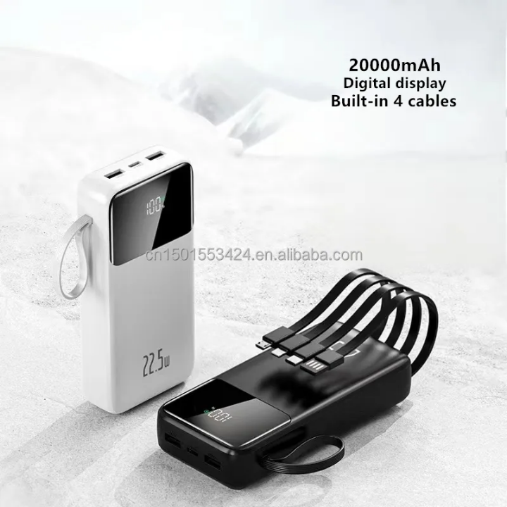 Fast Charging powerbank 20000mAh with inbuilt charging cables for all phones and USB charging ports