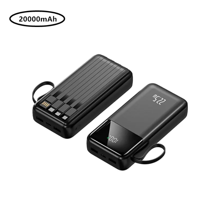 Fast Charging powerbank 20000mAh with inbuilt charging cables for all phones and USB charging ports