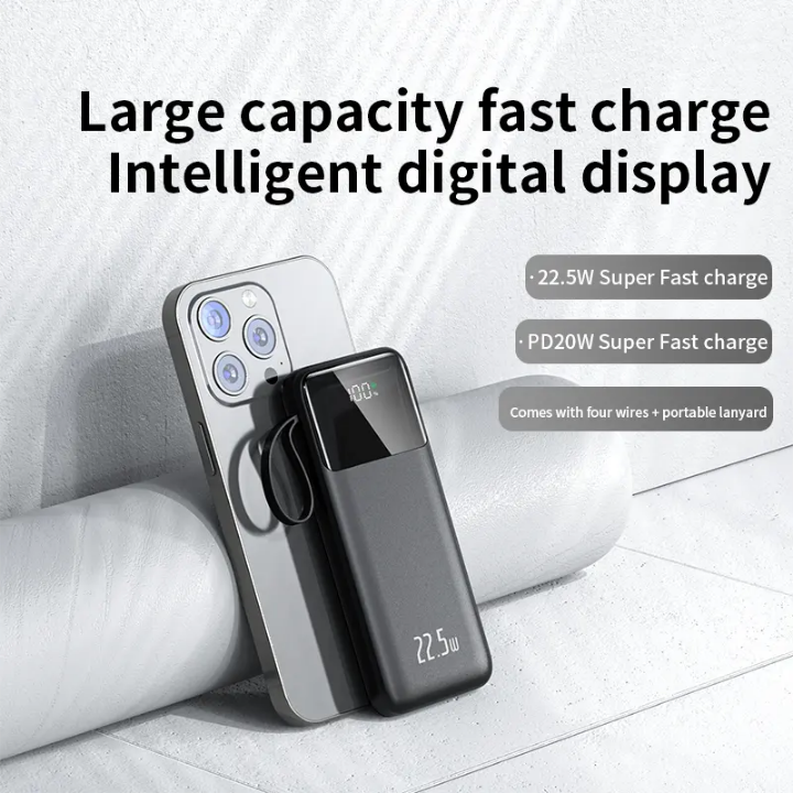 Fast Charging powerbank 20000mAh with inbuilt charging cables for all phones and USB charging ports