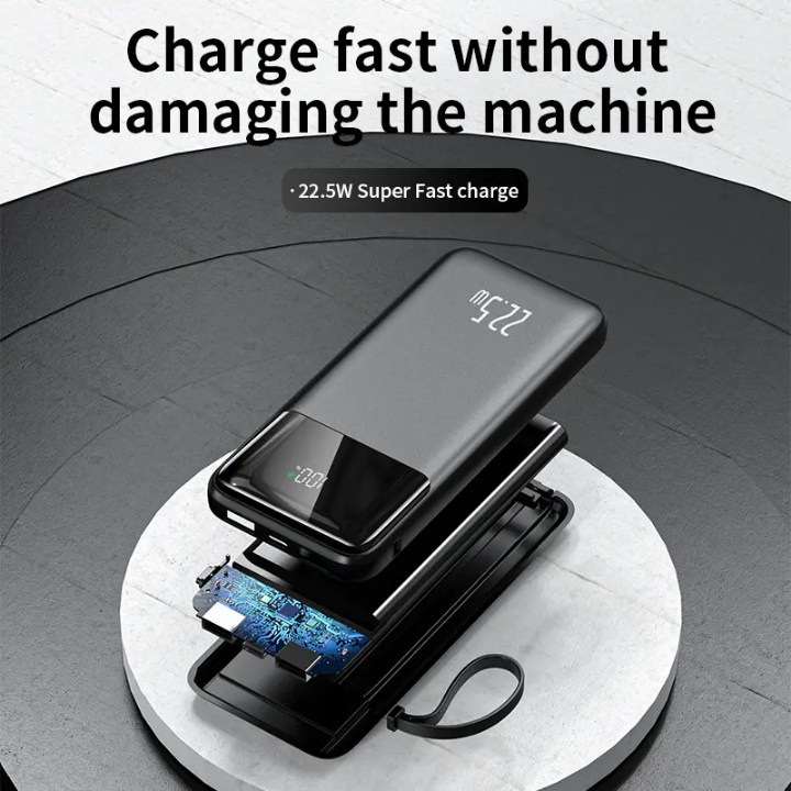 Fast Charging powerbank 20000mAh with inbuilt charging cables for all phones and USB charging ports