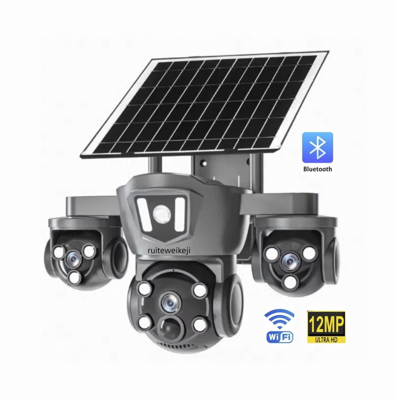 SOLAR CCTV CAMERA 4G Triple lens Solar cctv camera all PTZ 3lens camera with motion detection,2way communication,360 degree rotation waterproof camera with solar panel 4g solar cctv camera