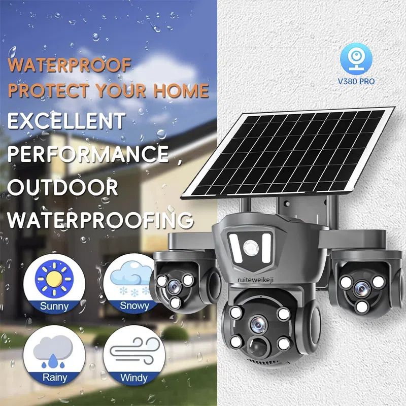 SOLAR CCTV CAMERA 4G Triple lens Solar cctv camera all PTZ 3lens camera with motion detection,2way communication,360 degree rotation waterproof camera with solar panel 4g solar cctv camera
