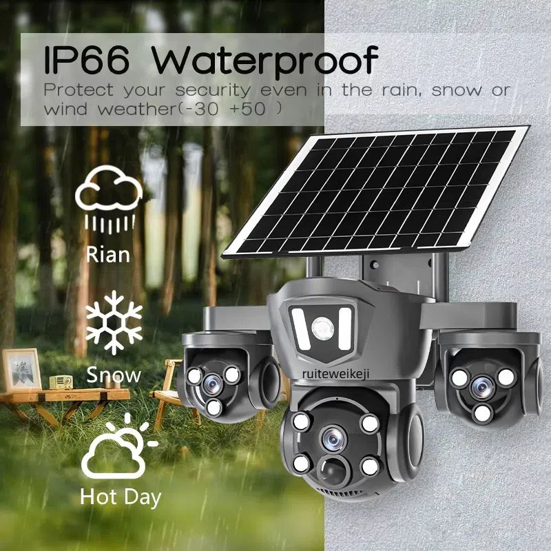 SOLAR CCTV CAMERA 4G Triple lens Solar cctv camera all PTZ 3lens camera with motion detection,2way communication,360 degree rotation waterproof camera with solar panel 4g solar cctv camera